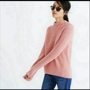 Madewell Pink Mock Neck Northfield Ribbed Oversized Sweater